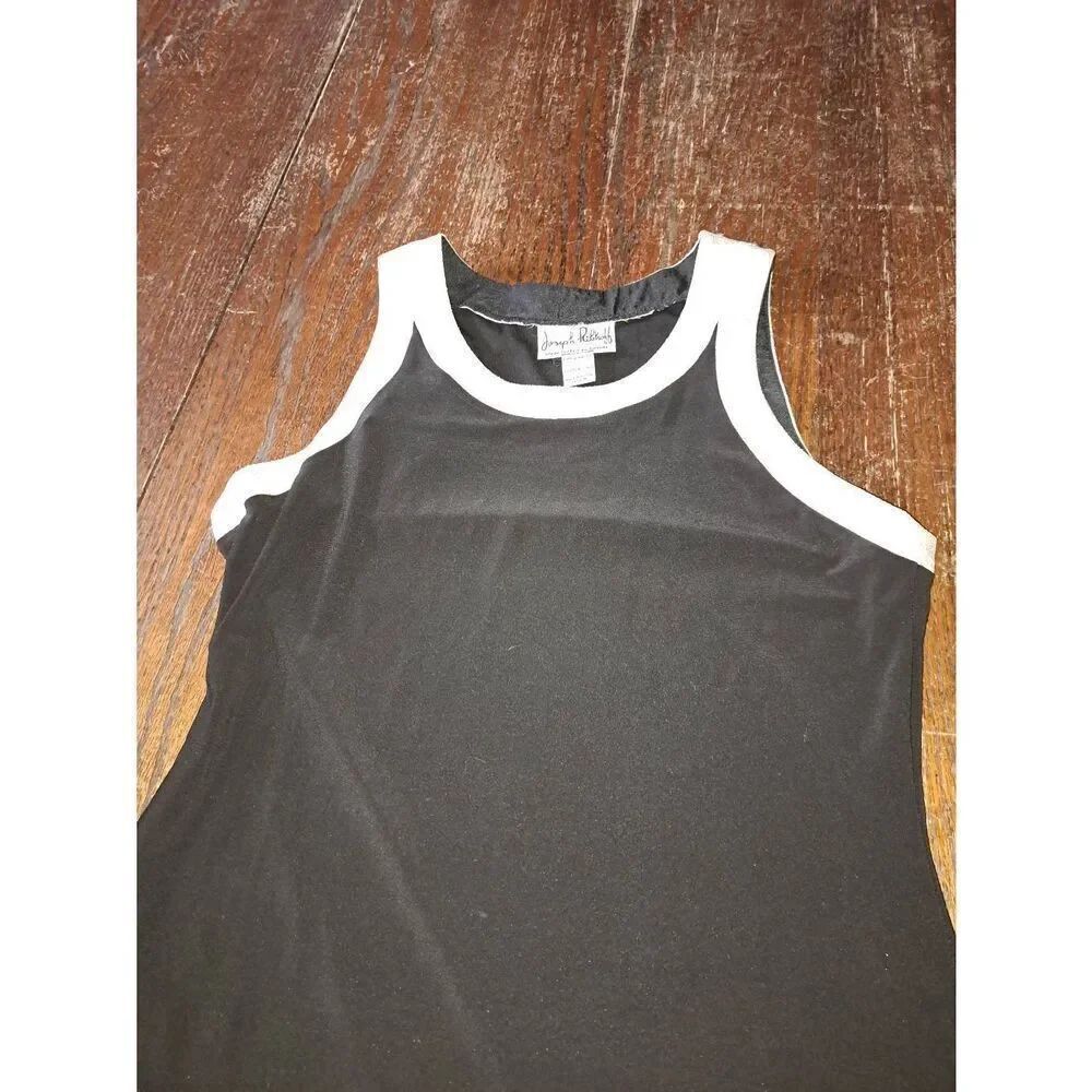 Sz 10 Joseph Ribkoff Sleeveless Black Silver Metallic Shiny Foil Tank Top Shirt